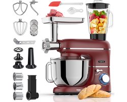 Fentic Keukenmachine – 2000W – Keukenrobot – Foodprocessor - 6,2L Mengkom – Incl. Vleesmolen, Blender en extra Accessoires – Rood