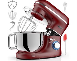 Fentic Keukenmachine - 2000W - RVS Mengkom (6,2 L) - Keukenrobot - Foodprocessor - Mixer met Garde, Deeghaak en Menghaak - Incl. Beschermhoes en extra Accessoires - Mat rood