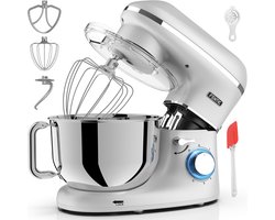 Fentic Keukenmachine - 2000W - RVS Mengkom (6,2 L) - Keukenrobot - Foodprocessor - Mixer met Garde, Deeghaak en Menghaak - Incl. extra Accessoires - Zilver