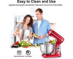 FIBILA 6L Keuken Stand Mixer - Keukenmachine - Voedselmixer - Keukenmizer Met Mengkom - Keukenmixers - 1200W DC Stille Motor - 6 Snelheden - Roestvrijstalen Kom - Tilt-Head Design - Inclusief Deeghaken, Kloppers en Garde - Stabiele Anti-Slip Voeten