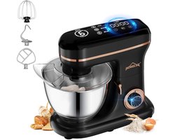 Homelux - Keukenmachine 8L – 1800W Krachtige Kneedmachine & Standmixer – Digitale LED Touchscreen Timer – Planetair Mixsysteem – RVS Mengkom 304 – 6 Snelheden + Pulse – Deegmixer voor Brood, Taart, Beslag – Inclusief Deeghaak, Garde & Platte Menghaak