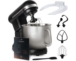 JAP Appliances Mastermix - Keukenmachine (1000W) - Keukenrobot met 6 snelheden en pulse-functie - Keukenmixer met (5.7) liter mengkom - Inclusief pannenlikker - Aluminium behuizing - Mat zwart