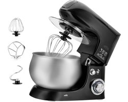 Keukenmachine – 1300W – Keukenrobot – 5L Mengkom – Keukenmixer – Garde, Menghaak & Deeghaak – Foodprocessor – met Spetterschild – Zwart – van Nimma