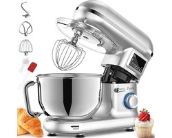 Keukenmachine 1500 W - Multifunctionele Keukenrobot met 5,5 l en LCD-display - Kneedmachine met 6 snelheden