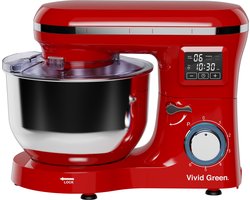 Keukenmachine met Display - 2000W - Keukenrobot - Keukenmixer - Mixer met Mengkom - 6.2L - Rood - Vivid Green