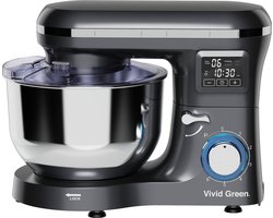 Keukenmachine - Display en Timer - 2000W - Keukenrobot - Keukenmixer - Mixer met Mengkom - 6.2L - Grijs - Vivid Green