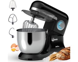 Keukenmachine - Keukenmixer - 6,5L RVS Mengkom - Keukenrobot - Foodprocessor - Met Accessoires - 1600W - Zwart - Aviro