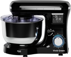 Keukenmachine met Display - 2000W - Keukenrobot - Keukenmixer - Mixer met Mengkom - 6.2L - Zwart - Vivid Green