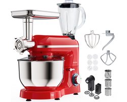 Keukenmachine Multifunctioneel - 2000W – Keukenrobot – Keukenmixer - Mixer met Mengkom – Gehaktmolen en Blender - 6.2L – Rood – Vivid Green