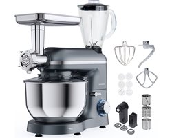 Keukenmachine Multifunctioneel - 2000W – Keukenrobot – Keukenmixer - Mixer met Mengkom – Gehaktmolen en Blender - 6.2L – Grijs – Vivid Green
