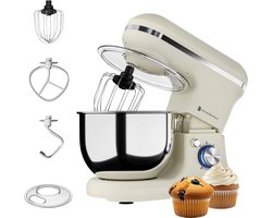 KitchenBrothers 1200W Keukenmachine - Keukenrobot - 5L - Mixer met Mengkom - Keukenmixer - Champagne