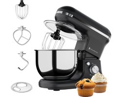 KitchenBrothers 1200W Keukenmachine - Keukenrobot - 5L - Mixer met Mengkom - Keukenmixer - Matzwart