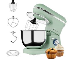 KitchenBrothers Keukenmachine - 1200W - Keukenrobot - 5L - Broodmixer - Mixer met Mengkom - Keukenmixer - Pastelgroen
