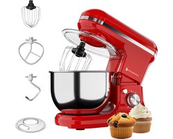 KitchenBrothers Keukenmachine - 1200W - Keukenrobot - 5L - Mixer met Mengkom - Keukenmixer - Rood