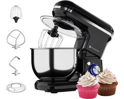 KitchenBrothers Keukenmachine - 1200W - Keukenrobot - 5L - Mixer met Mengkom - Keukenmixer - Zwart