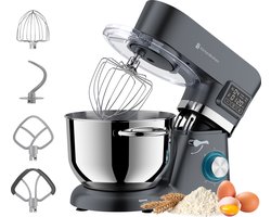 KitchenBrothers Keukenrobot - Display en Timer - Keukenrobot - 6,2L - Keukenmixer - 1400W - Antraciet