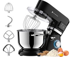 KitchenBrothers Keukenrobot - Display en Timer - Keukenrobot - 6,2L - Keukenmixer - 1400W - Zwart