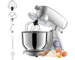KitchenBrothers Keukenrobot - Keukenmachine - 6,2L Mengkom - 1800W - Keukenmixer - Aluminium - Zilver