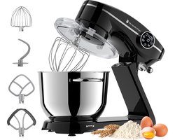 KitchenBrothers Keukenrobot - Keukenmachine - Touch Display en Timer - Keukenrobot - 6,2L - 1800W - Keukenmixer - Aluminium - Zwart
