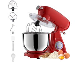 KitchenBrothers Keukenrobot - Keukenrobot - 6,2L Mengkom - 1800W - Keukenmixer - Aluminium - Rood