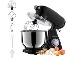 KitchenBrothers Keukenrobot - Keukenrobot - 6,2L Mengkom - 1800W - Keukenmixer - Aluminium - Zwart
