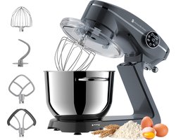 KitchenBrothers Keukenrobot - Touch Display en Timer - Keukenrobot - 6,2L - 1800W - Keukenmixer - Aluminium - Antraciet