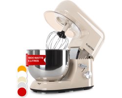 Klarstein Bella Elegance Keukenmachine Mixer - 1800 W - 6 Vermogensstanden - Pulse Functie - Planetair Mengsysteem - 5 L Roestvrijstalen Kom - 3-Delig Accessoires: Deeg- & Kneedhaak - Garde - Applicaties - Roestvrij Staal - Zonder BPA - Crème