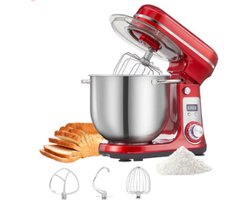 Mercadome® Keukenmachine - Keukenrobot - Keukenmixer - Laag geluidsniveau - 6 standen - Incl. gratis accessoires - 6 Liter - Rood