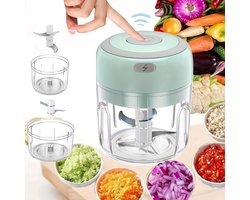 Mini keukenmachine 250 ml, vleesmolen, kleine keukenmachine met 3 roestvrijstalen messen, elektrische hakmolen, Geschikt voor vlees, groenten en fruit.