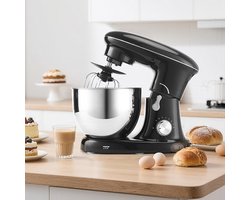 NETTLIFE Keukenmachine – 1400W – 5L Rührschüssel – met Knethaken Rührbesen Schneebesen – Voor Brot Pizzateig Kuchen Sahne – Zwart