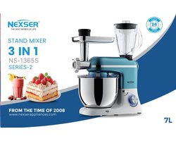 Nexser 1500W 5-in-1 Keukenmachine – Multifunctionele Stand Mixer, Vleesmolen, Blender & Sapmachine – 6 Snelheden