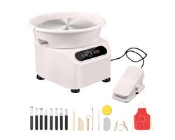 Pottenbakkersschijf - Elektrische Kleidraaischijf - 28 cm Schijf - 450 W Motor - Pedaalbediening - Directe Aandrijving - Voor Keramiek - Vormgereedschap Inbegrepen - Wit