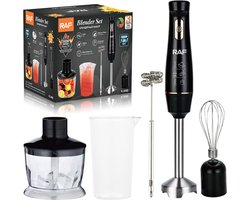 RAF - Staafmixer Set - 5-in-1 - Hand Blender - Elektrische Handmixer - Klopper - Staafmixer - BPA-vrij - Extreem Krachtig - Hakmolen - Garde - Maatbeker - Mengstaaf - Ook voor IJsklontjes - Complete Set - Sinterklaas Cadeau