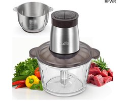 RFWR® Elektrische Keukenmachine en Hakmolen met Glazen en RVS Containers, 600 W, 2-Snelheden, Roestvrijstalen Messen voor Vlees en Babyvoeding