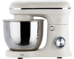 Royal Swiss Keukenmixer 5L Crème – 10 Snelheden + Pulse – 1500W – Planetaire Mengfunctie – Inclusief Deeghaak, Menghaak & Garde – RVS Mengkom