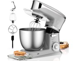 Royalty Line® PKM1900 Keukenmachine - 1900W Keukenrobot - 6.5L - Mixer Met Mengkom - Keukenmixer - Zilver