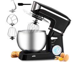 Royalty Line® PKM1900 Keukenmachine - 1900W Keukenrobot - 6.5L - Mixer Met Mengkom - Keukenmixer - Zwart