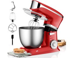 Royalty Line® PKM1900 Keukenmachine - 6.5 L Keukenrobot - Mixer Met Mengkom - 1900W Keukenmixer - Incl. Accessoires - Rood