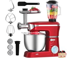 Royalty Line® PKM1900BG 3 in 1 Keukenmachine - 6.5 L Keukenrobot - 1900W Foodprocessor - Keukenmixer Met Blender & Vleesmolen - Rood