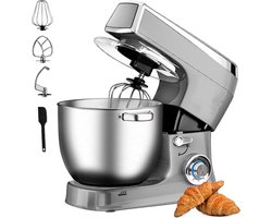 Royalty Line® PKM2100 Keukenmachine - 7.5 L Keukenrobot - Mixer Met Mengkom - Krachtig 2100W Keukenmixer - Zilver