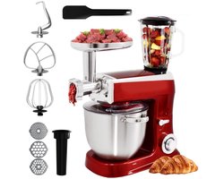 Royalty Line® PKM2100BG 3 in 1 Keukenmachine - 7.5 L Keukenrobot - Krachtig 2100W Foodprocessor - Keukenmixer Met Blender & Vleesmolen - Rood