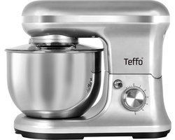 Teffo Stand Mixer - Keukenmixer - 5L - 1200W - 6 Standen - Mengkom, Garde, Deeghaak en Menghaak - RVS