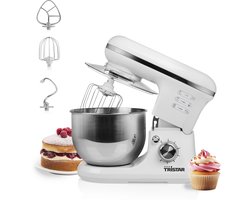 Tristar Keukenmachine MX-4817 - Keukenmixer met mengkom 5 Liter - Inclusief 3 deeghaken - Keukenrobot - 6 Programma's - Vaatwasbestendig - 1200 watt - Wit