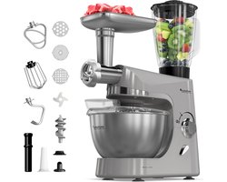 TurboTronic TT-007 / Keukenmachine - Staande Keukenmixer- keukenrobot -Foodprocessor - 5 Liter - 2000W - Zilver