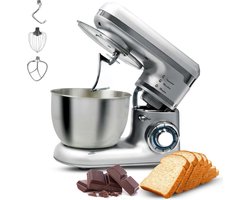 White-Label® Luxe Deegmachine met Spatbescherming - Deegmachine voor Zwaar Deeg - Met Deeghaak en Garde - Kneedmachine - Keukenmachine - Zilver