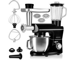 Zeegma Planeet Multi – Keukenmachine – 1900W – Planetaire Rotatie – 6,2L Kom – Blender 1,5L – Vleesmolen – 6 snelheden + Pulse – Inclusief Garde, Deeghaak, Menghaak, Worst- & Kebbeset – Beveiligd & Antislip – Veelzijdige Foodprocessor