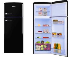 Amica AR7212N - Retro Koelkast met vriesvak 4 * - 144 cm H - Zwart - 206 L (162 L koelen + 44 L vriezen) - 39 dB