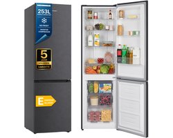 Heinner Koel-vriescombinatie 253 liter – No Frost – Vrijstaand – 39 dB – Energielabel E – Supervriezen – Antracietgrijs – Inverter – 5 jaar garantie