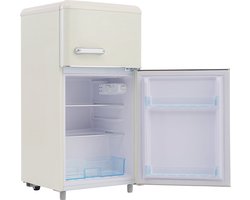 Merax Retro Mini Koelkast 72L – Koel-vriescombinatie met 21L Vriesvak – 91 cm Hoog – LED-Verlichting & Instelbare Temperatuur – Energieklasse E – Wit