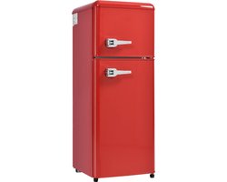 Merax Retro Mini Koelkast - Koel-vriescombinatie – 92L inhoud - 28L Vriezer en 64 Liter Koeling - LED-verlichting - Energieklasse D - Rood